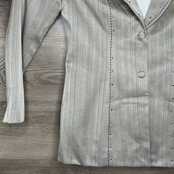 Hobby Horse Woman M Taupe Strip Blk Stitch Sequined 2 Button Western Show Jacket - Picture 3 of 11